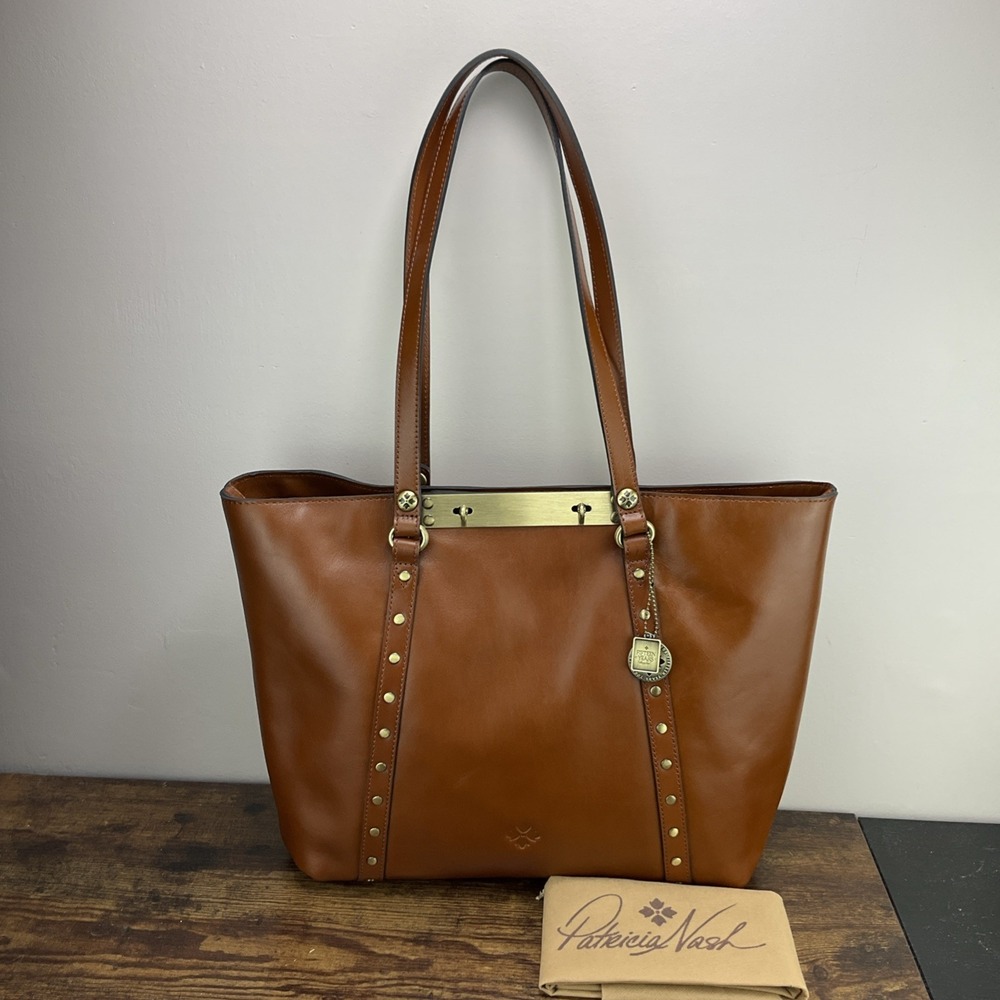 New Patricia Nash Benvenuto Large Leather Tote Bag Cognac 15 Year Anniversary